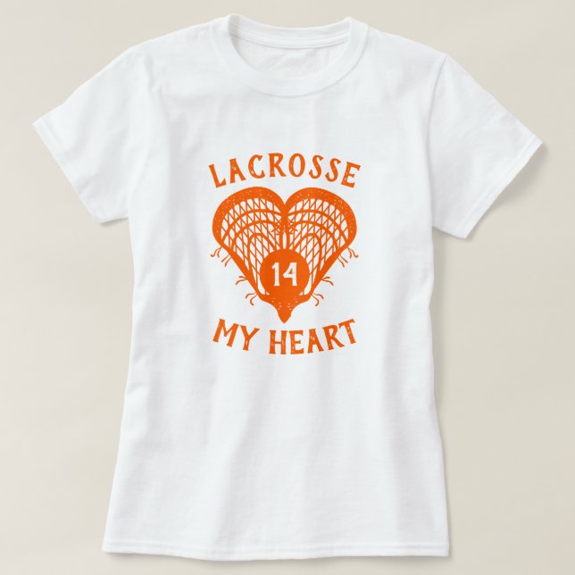 Orange Lacrosse My Heart T-Shirt (Frente do Design)
