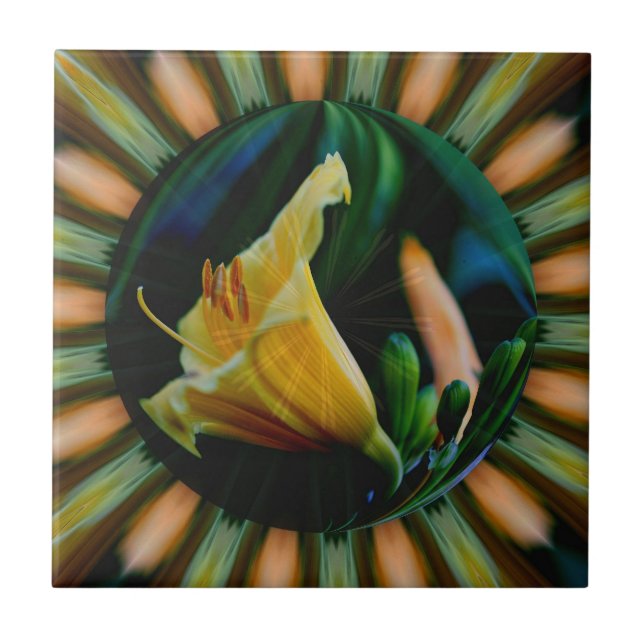 Orange Lily Floral Abstrato Azulejo Art (Frente)