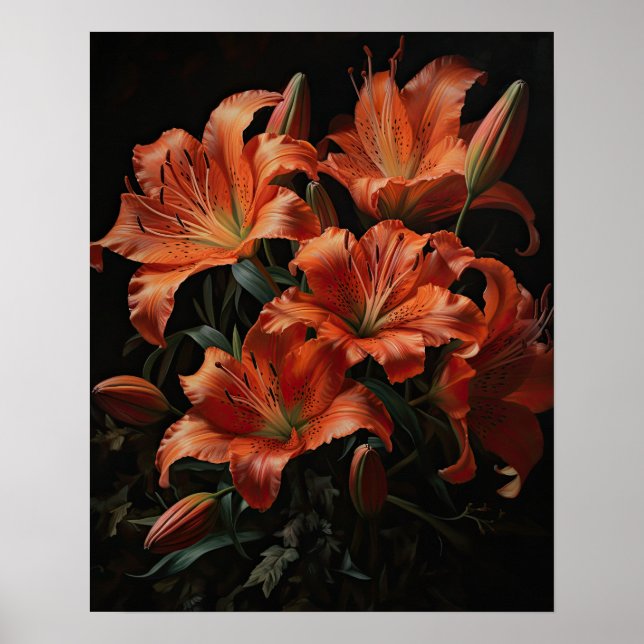 Orange Lily Flowers Art Impressão (Frente)