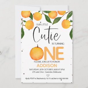Orange Little Cutie Primeiro Convite de Aniversári
