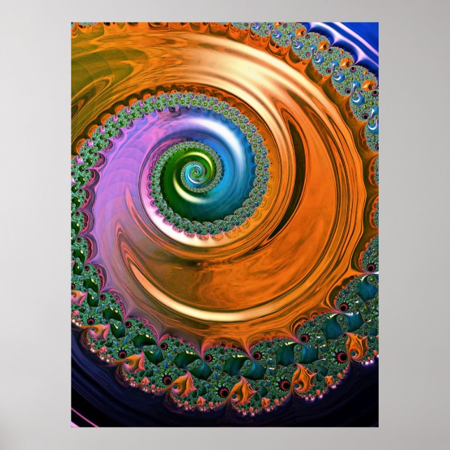 Orange Mandelbrot Swirl Poster (Frente)