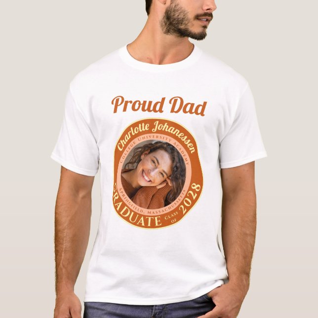 Orange Modern Photo Proud Dad Graduation T-Shirt (Frente)