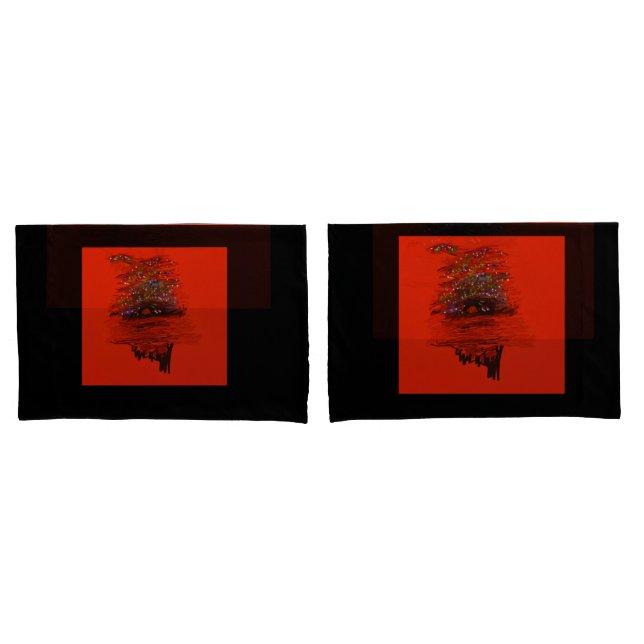 Orange Moon Landscape Pillowcases (Frente - conjunto)