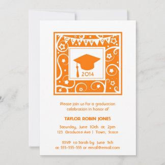 Orange Mortarboard Modern Graduação Convites