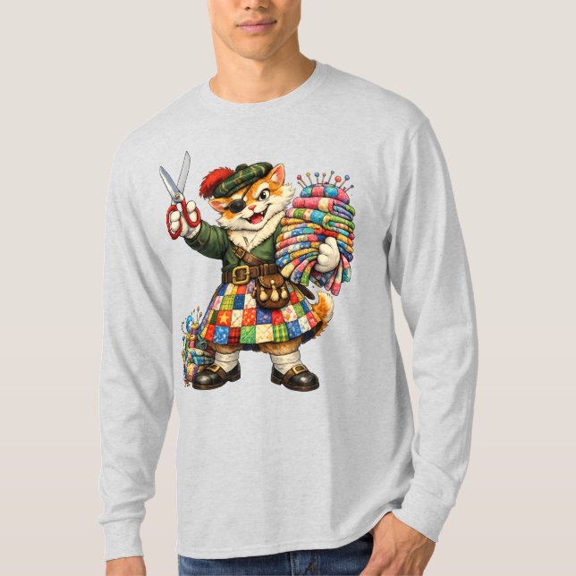 Orange naughty kitty in quilt kilt T-Shirt (Frente)