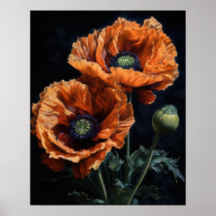 Orange Oriental Poppy Flowers Art Impressão Poster