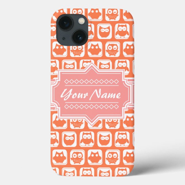 Orange Owl Coral Nome Personalizado (Verso)