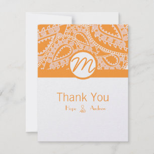 Orange Paisley Weding Obrigado Cartões