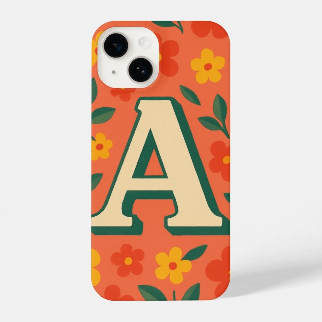 "Orange Phone Case with Bold ‘A’ & Floral Design  (Verso)