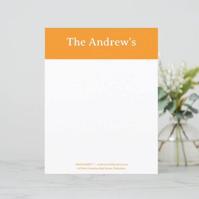 Orange Plain Simple Stationary Paper (Em pé/Frente)