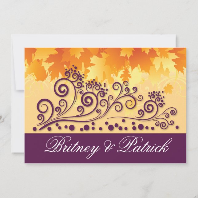 Orange Purple Fall Deixa Convites De Casamento (Frente)