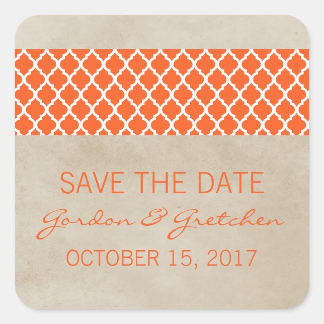 Orange Rustic Quatrefoil Salva os Adesivos de Data (Frente)