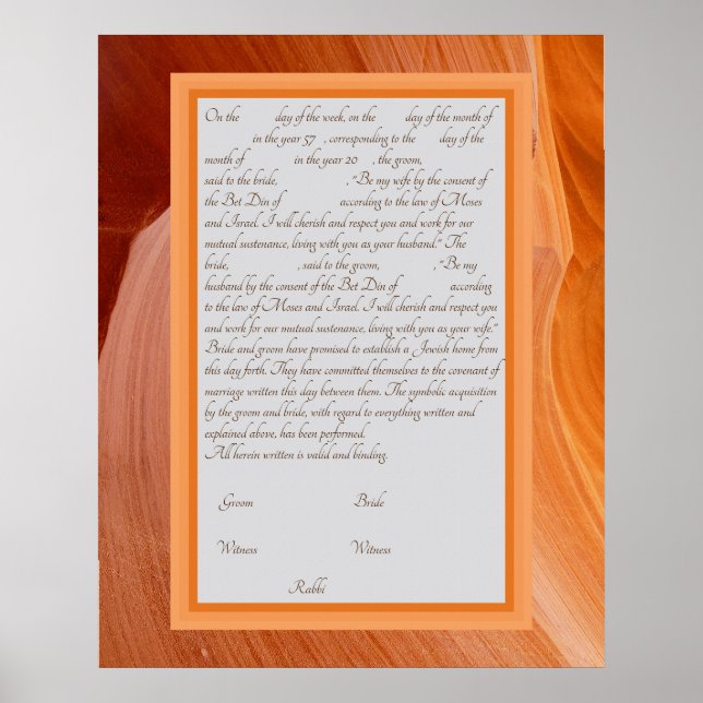 Orange Silk Ketubah - Poster de texto de reforma c (Frente)