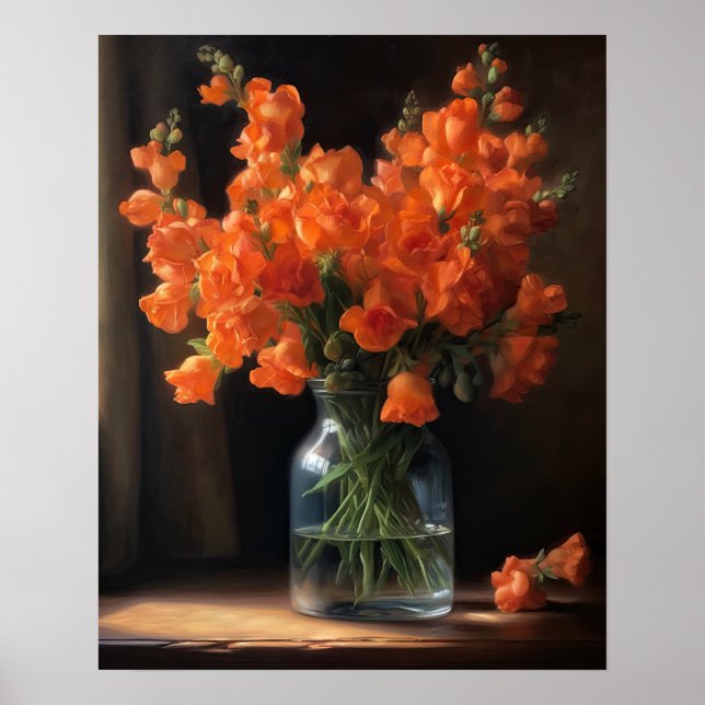 Orange Snapdragon Flowers Art Impressão Poster (Frente)