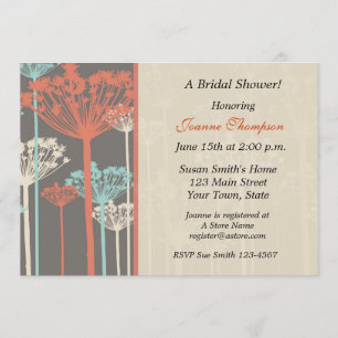 Orange, Teal, Cinza, Convite Floral
