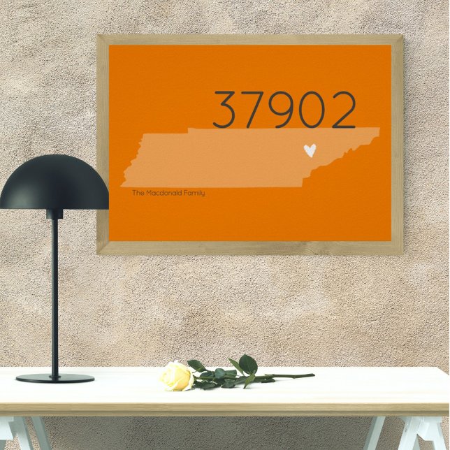 Orange TN Zip Code Tennessee Outline Heart Poster (Criador carregado)