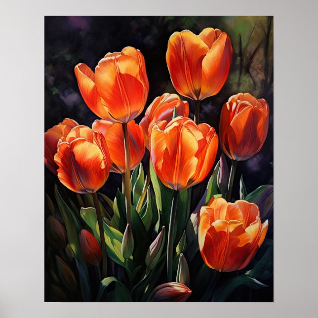 Orange Tulip Flowers Art Impressão (Frente)