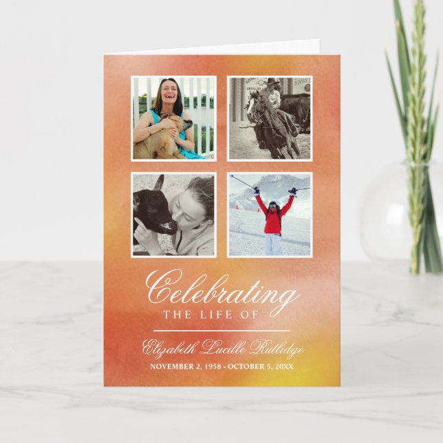 Orange Watercolor - Programa Funeral Fotográfico (Frente)