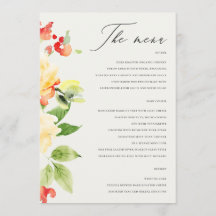 ORANGE YELLOW ROSA VERMELHA WATERCOLOR FLORAL MENU