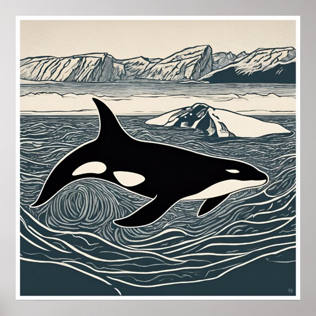 Orca - Impressão de Archival Woodblock (Frente)