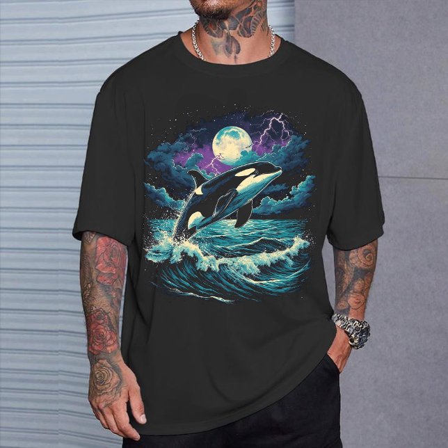 "Orca Lua Cheia" Camiseta Vintage Gráfica (Criador carregado)