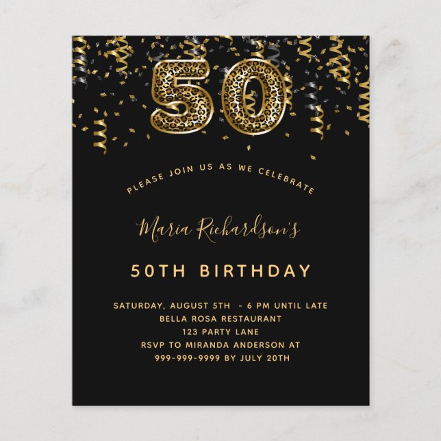 Orçamento 50º aniversário da festa do leopardo de  (Frente)