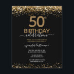 Orçamento 50º Aniversário Folheto de Convite<br><div class="desc">Elegante brilho de ouro Faux com os realces de confete em shimmering na borda superior e inferior. Todo o texto é ajustável e fácil de mudar para as necessidades do seu próprio partido. design de modelo de 50 anos elegante excelente. Negro e ouro</div>