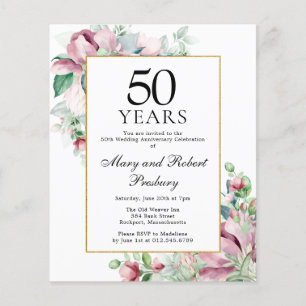 Orçamento 50º Aniversário, Rosa, Convite Floral