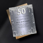 Orçamento 50.º aniversário convite para relíquias<br><div class="desc">Um convite moderno,  na moda e glamouroso para a 50ª festa de aniversário. Um fundo com aparência de prata falsa,  decorado com poeira brilhante. Personalize e adicione seu nome e detalhes da festa. O número 50 é escrito com uma fonte de estilo balão,  script.</div>