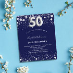 Orçamento 50.º aniversário marinho convite à prata<br><div class="desc">Um convite moderno,  na moda e glamouroso para a 50ª festa de aniversário. Um fundo azul marinho,  decorado com estrelas de falso prata. Personalize e adicione seu nome e detalhes da festa. O número 50 é escrito com uma fonte no estilo do balão.</div>