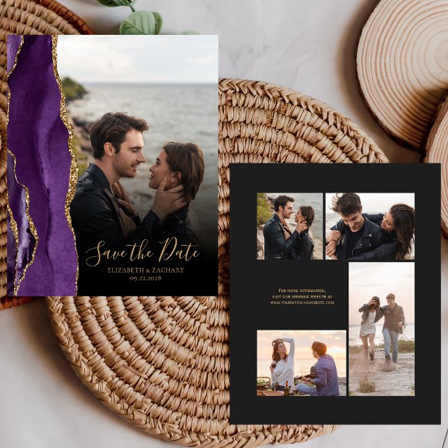 Orçamento 5-Foto Roxo Dourado Ágata Save the Date (Criador carregado)