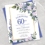 Orçamento 60º Aniversário Convite de festas surpre<br><div class="desc">Honra uma mulher especial com este elegante e feminino Orçamento 60º Aniversário da Surpresa. Surpresa e 60º estão escritas em grande texto azul. A Celebração de Aniversário segue. O nome do convidado também está em letras azuis. Os detalhes da comemoração de aniversário estão rodeados por um quadro de ouro chico....</div>