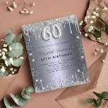 Orçamento 60º aniversário convite para relíquias d<br><div class="desc">Um convite moderno,  na moda e glamouroso para uma 60ª festa de aniversário. Um fundo com aparência de prata falsa,  decorado com poeira brilhante. Personalize e adicione seu nome e detalhes da festa. O número 60 é escrito com uma fonte de estilo de balão,  script.</div>