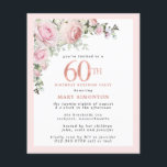 Orçamento 60º Aniversário do Partido Surpresa Rosa<br><div class="desc">Molho cor-de-rosa pincelado com uma elegante disposição floral rosa rosa rosa rosa no canto superior esquerdo. 60º está escrito em uma bela textura de ouro rosa. design bonito e feminina.</div>