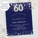 Orçamento 60º aniversário marinho convite azul pra<br><div class="desc">Um convite moderno,  na moda e glamouroso para uma 60ª festa de aniversário. Um fundo azul marinho,  decorado com estrelas de falso prata. Personalize e adicione seu nome e detalhes da festa. O número 60 é escrito com uma fonte no estilo do balão.</div>