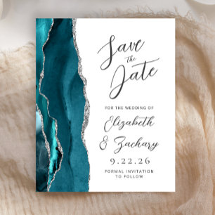 Orçamento Ágata Azul Teal Prata Script Salve o Dia