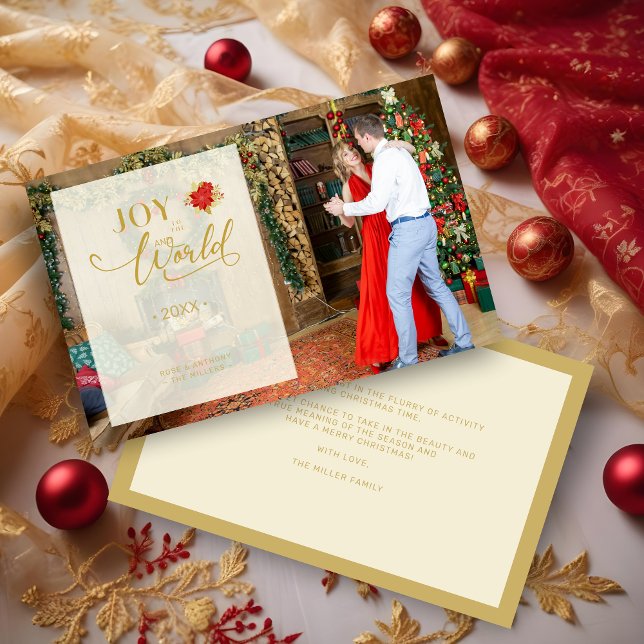 Orçamento Alegria para o Mundo Sobreposição de Fot (Inexpensive Cheap Elegant Photo Whimsical Joy to the World Quote Holiday Card with Envelope. )