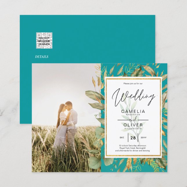 Orçamento All-in1 FOTO Greenery Wedding RSVP CÓDIG (Frente/Verso)