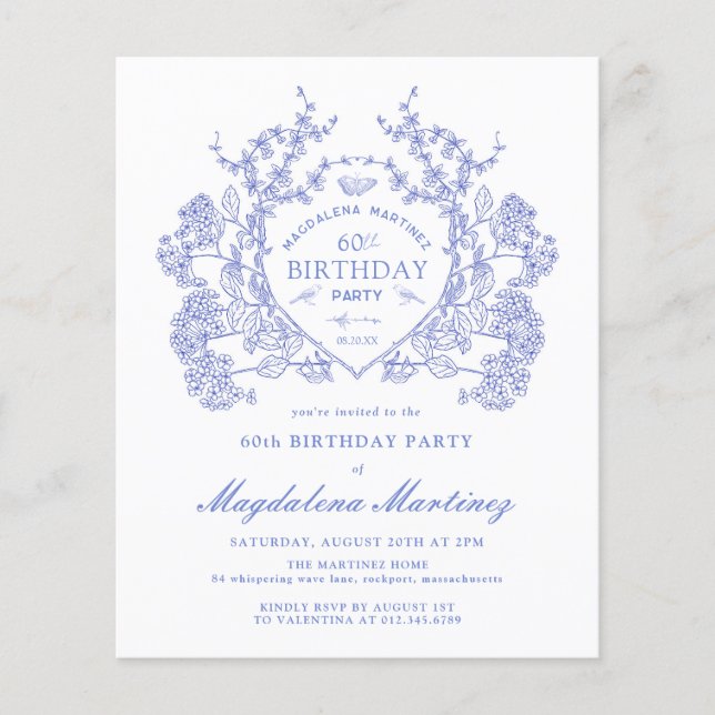 ORÇAMENTO Aniversário de 60 anos Floral Crest Azul (Frente)