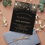 Orçamento Aniversário do convite para o ouro preto<br><div class="desc">Um convite moderno,  na moda e glamouroso para uma festa de aniversário 40ª (ou qualquer idade). Um fundo preto decorado com brilho falso e brilho. O nome é escrito com um moderno ouro escrito com letras no estilo à mão. Personalize e adicione os detalhes da sua festa.</div>