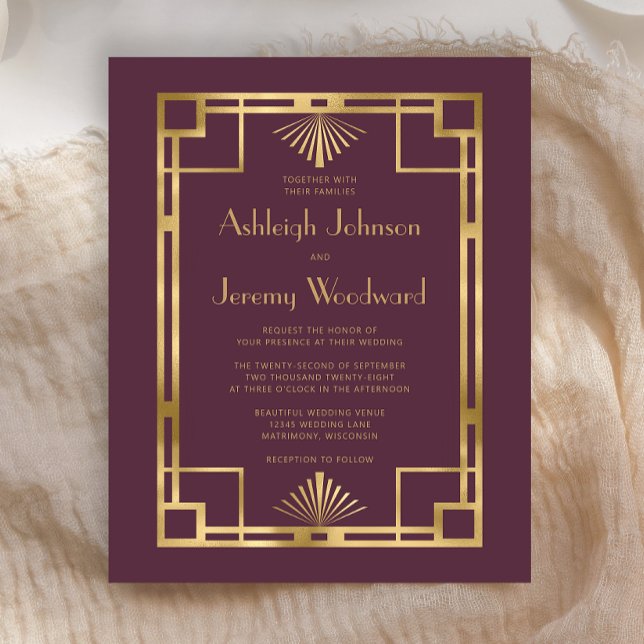 Orçamento Anos 20 Vintage Deco Borgonha Dourado Ca (Criador carregado)