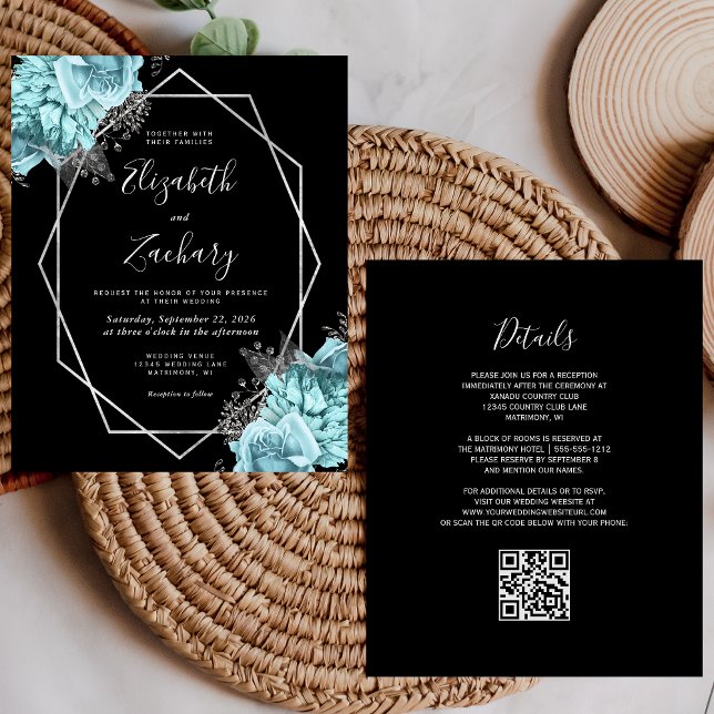 Orçamento Aqua Floral Prata Preto Código QR Casame (Criador carregado)