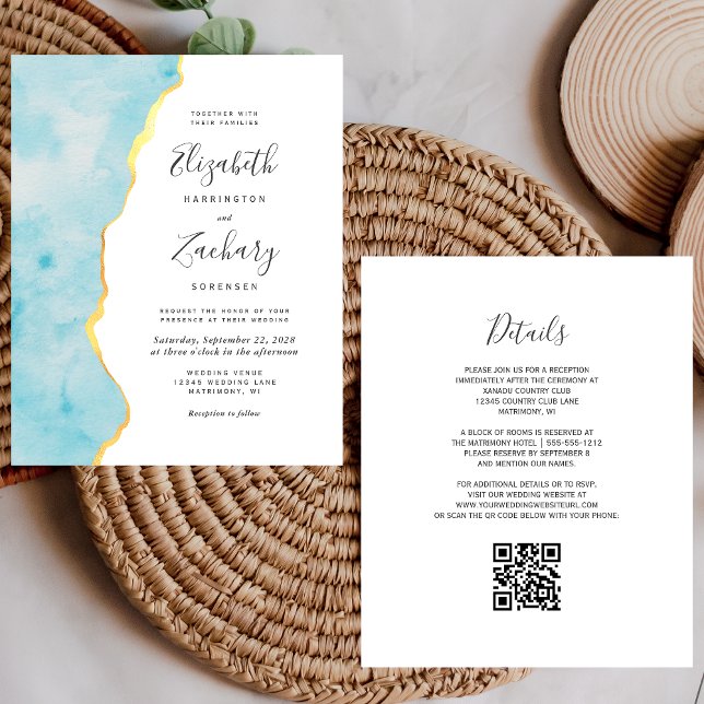 Orçamento Aquarela Azul Ágata Código QR Casamento (Criador carregado)