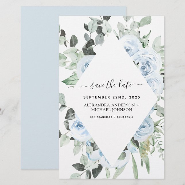 Orçamento Azul Azul Floral Salve a Data Verde (Frente/Verso)