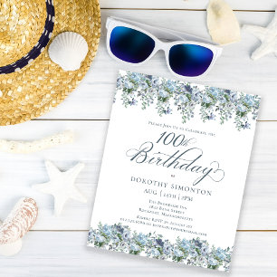 Orçamento Azul Floral 100º Convite de Aniversário