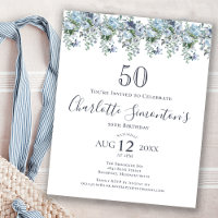 Orçamento Azul Floral 50º Convite de Aniversário