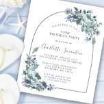 Orçamento Azul Floral 50º Convite de Aniversário<br><div class="desc">Pêonias azuis e flores silvestres adoram um bonito convite de aniversário. A caligrafia moderna e o arco acrescentam ao Boho Vibe.</div>
