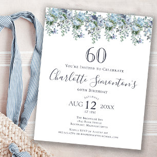 Orçamento Azul Floral 60º Convite de Aniversário