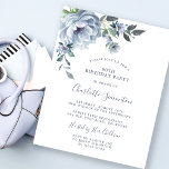 Orçamento Azul Floral 60º Convite de Aniversário<br><div class="desc">Uma peônia azul empoeirada e flores silvestres decoram um bonito convite de aniversário. A caligrafia moderna acrescenta ao Boho Vibe.</div>