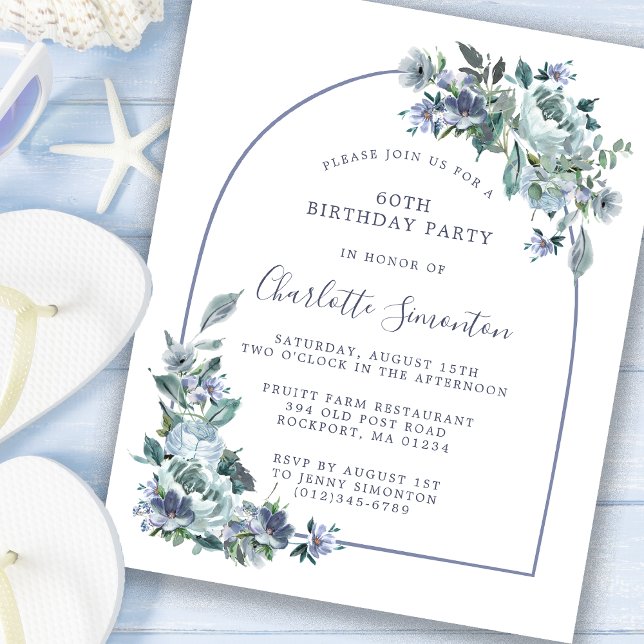 Orçamento Azul Floral 60º Convite de Aniversário (Criador carregado)